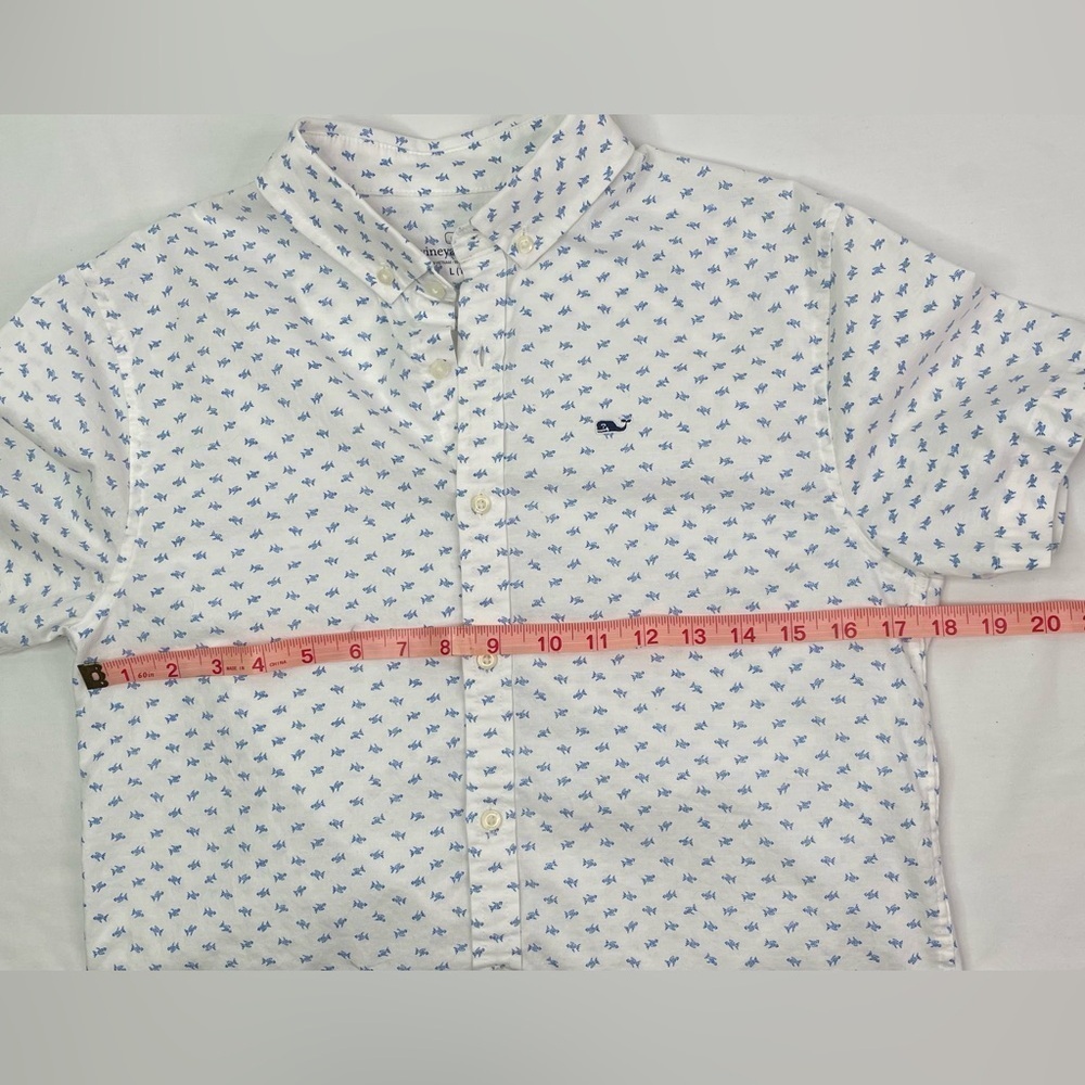 Vineyard Vines Stretch Cotton Micfish White and Bkue Shirt Size Large - Picture 6 of 7